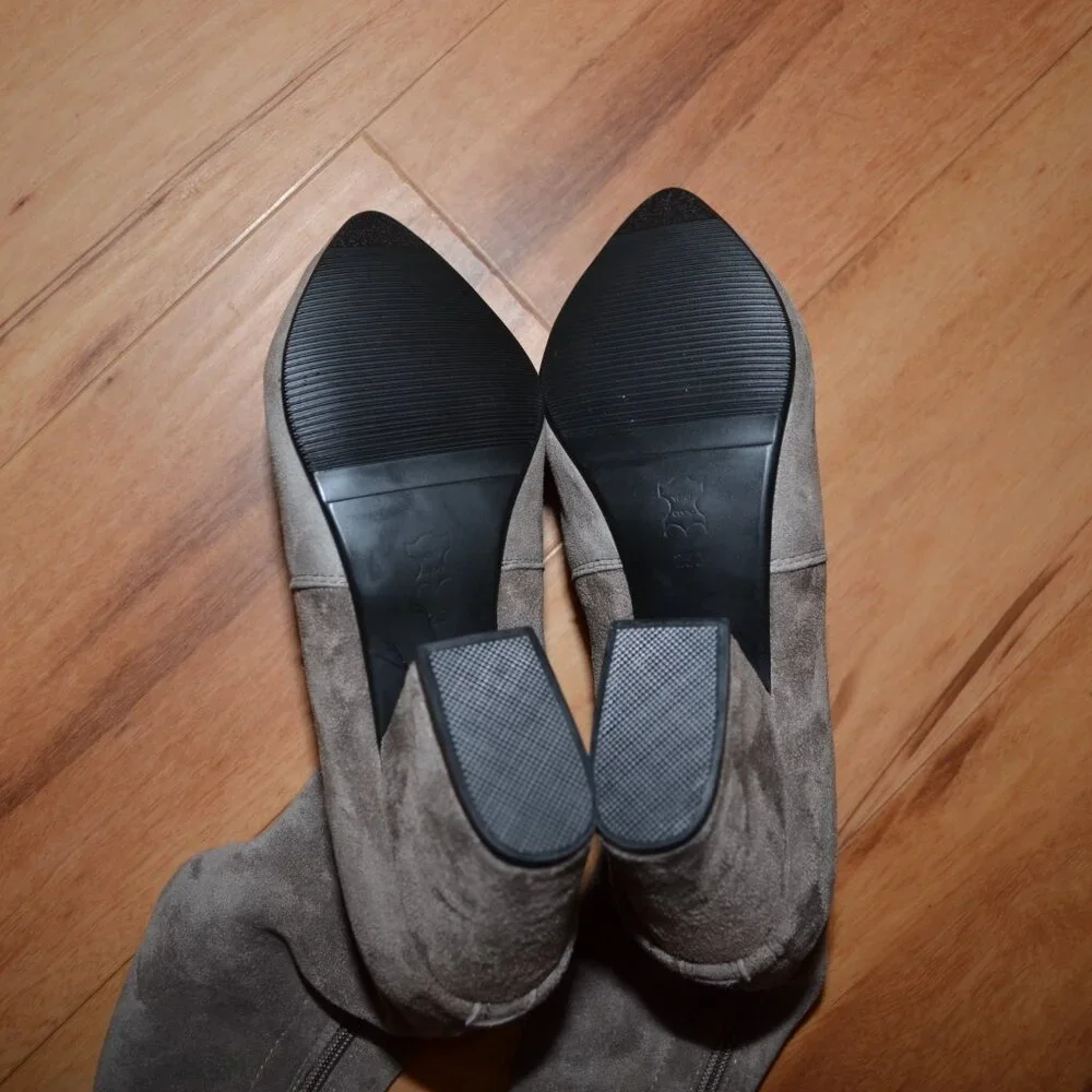 Vero Cuoio Soft Suede leather Taupe Gray Over the knee Thigh high Boots 250/8